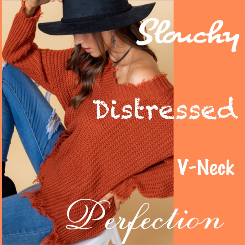 Brick Fringe Distressed Cropped V-Neck Sweater! NEW!